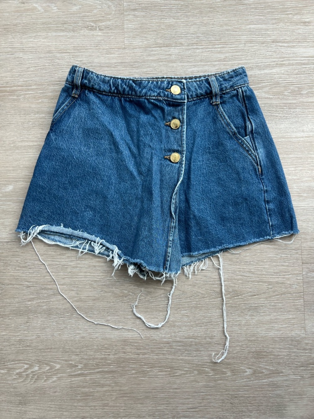 Zara Blue Denim Skort with Frayed Hem - Picture 1 of 6